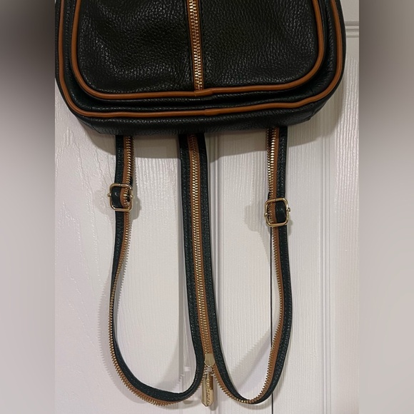 Valentina Pebbled Leather Convertible Backpack in Dark Green With Tan Trim main image 6